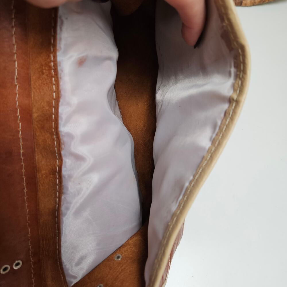 Leather Patchwork Tooled Saddle Bag Brown Cognac … - image 7